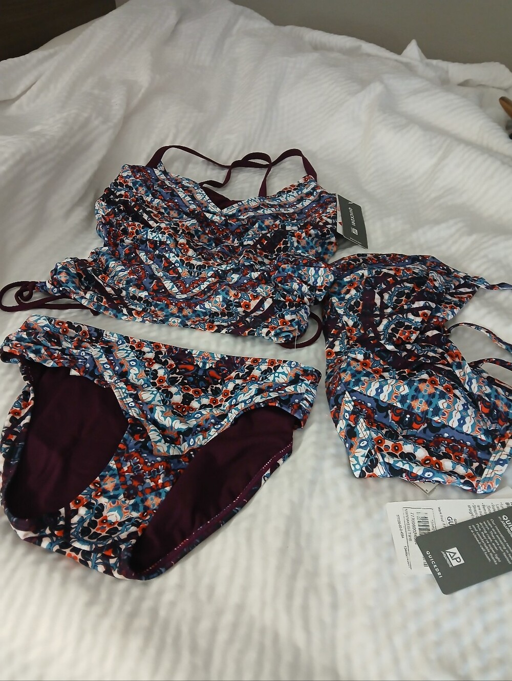 Athletic Works Girls Multi-Pattern Swim Set with Burgundy Accents